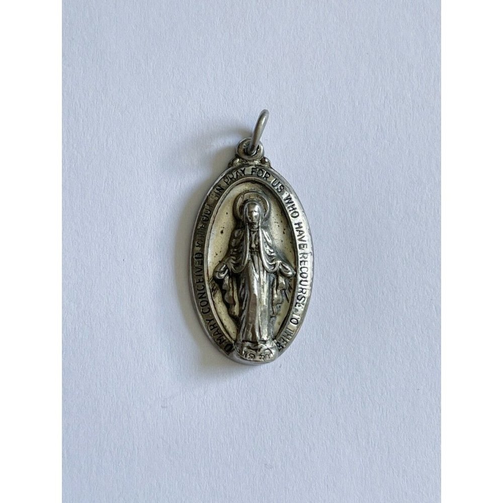 Vintage St. Mary M de Jean Sterling Silver Pendant Medal Catholic Charm